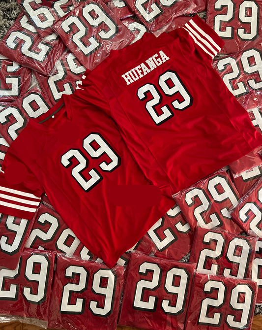 #29  Hufanga Hella Fitted Custom Stitched Throwback Jersey Red