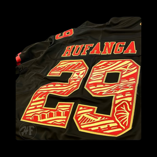 Custom Polynesian Inspired Hand Painted Stitched Jersey Hufanga Black