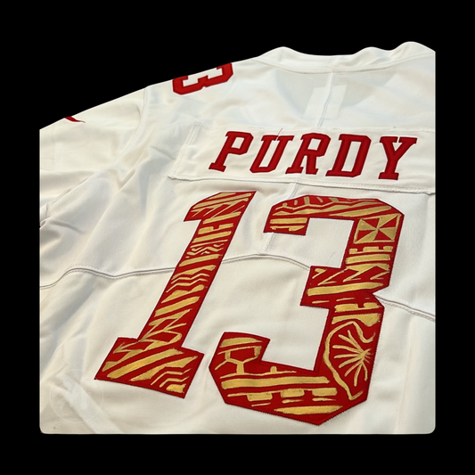 Custom Polynesian Inspired Hand Painted Stitched Jersey Purdy White