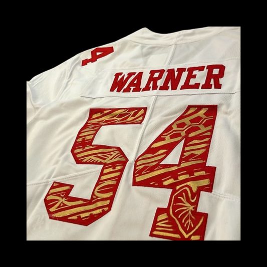 Custom Polynesian Inspired Hand Painted Stitched Jersey Warner White